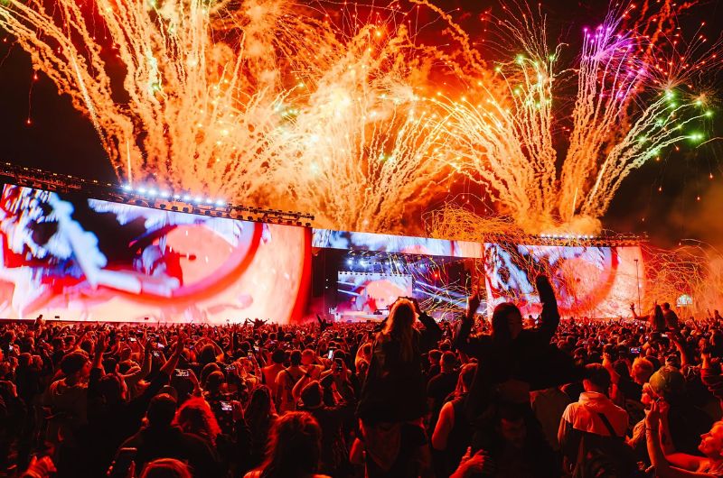 Main stage fireworks at Creamfields Festival