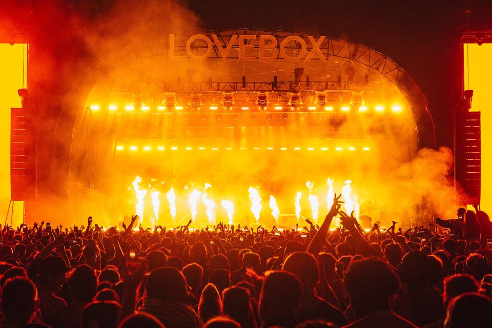 Main stage fire show at lovebox festival