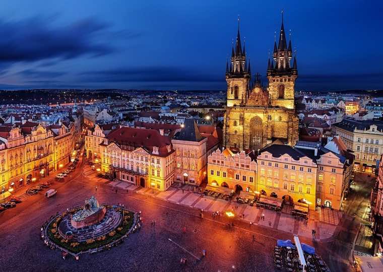 Saint Vitus Cathedral night lights in Prague