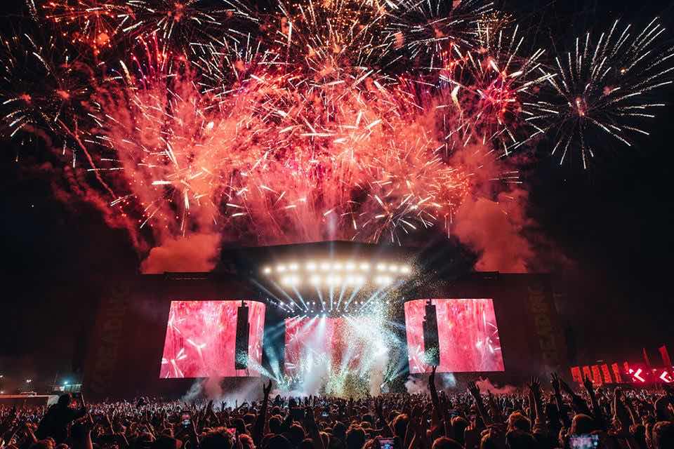 Fireworks at main stage at Reading Festival